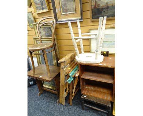 Parcel of furniture to include small pine stepladder, bentwood chair, pine stool etc