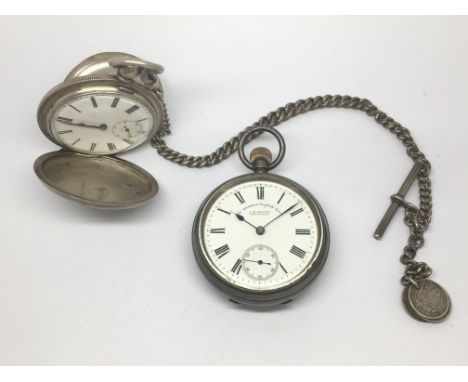 A silver pocket watch with attached silver fob chain plus another by J.Graves, Sheffield.