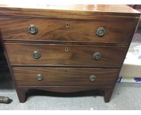 A  small Georgian mahogany chest of drawers fitted with three drawers on bracket feet 76 x 74 cm height 77 cm approx
