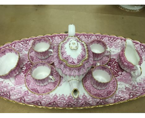 A Copeland tea set comprising tray teapot four cups and saucers milk jug and sugar bowl