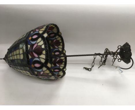 A retrospective Tiffany style ceiling light, approx length 79cm.