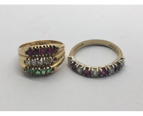 An 18carat gold ring set with diamonds Ruby’ Diamond and Emrald and one other 9carat gold ring set with Ruby’s and diamonds (