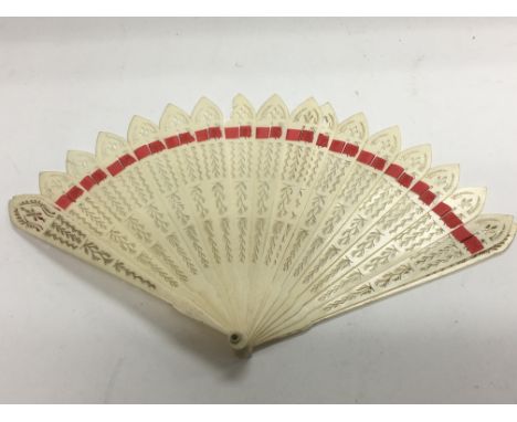 A carved bone hand fan, approx length of each stick is 15cm.