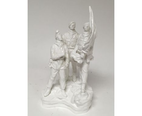 A Michael Sutty white glazed ceramic figure dipicting three Paratroopers at the Victory Of Goose Green Falkland Islands. Some
