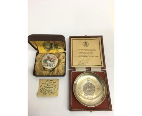 A small, limited edition Royal  commemorative silver dish and a Birmingham enamel trinket box