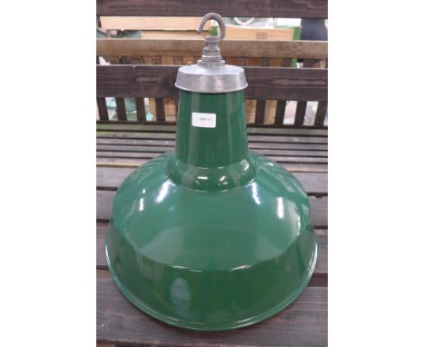 A green enamelled industrial ceiling light 