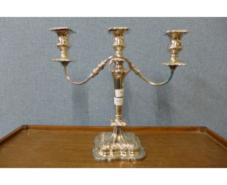 A silver plated candelabra 