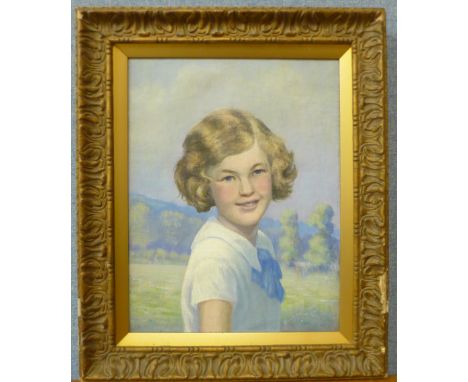 English School (1950's), portrait of a young girl, oil on canvas, 32 x 25cms, framed 