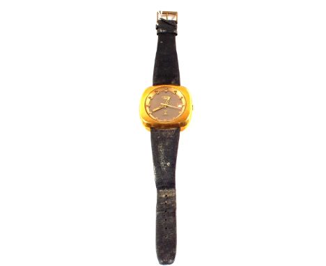 A gentlemans Longines Ultronic vintage wristwatch c1970's on leather strap (chips to glass, strap as found, watch currently n