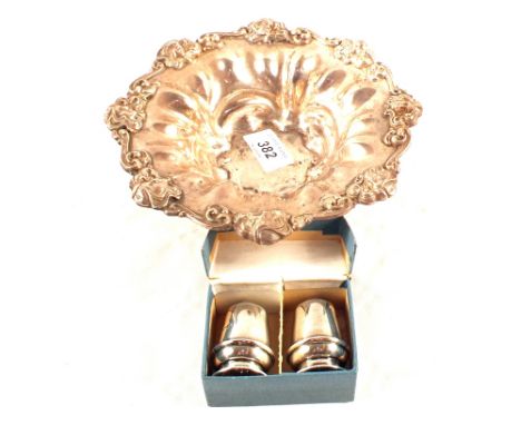 A Sterling Silver bon bon dish plus a pair of Silver salts, Birmingham 1977
