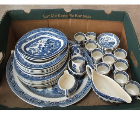 A large quantity of Wedgwood Willow pattern dinner and tea service (three boxes)