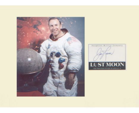 Apollo 13 James Lovell. Signature mounted with portrait of James Lovell. Professionally mounted to 16"x12". Good Condition. W
