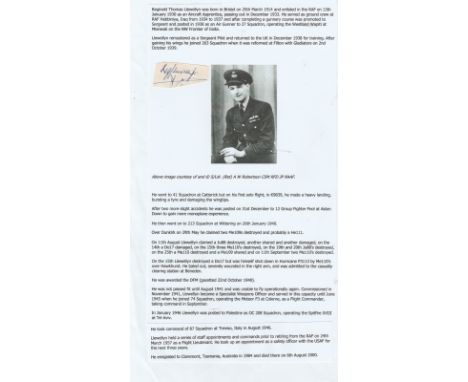 Signature of Flight Lieutenant Reginald Thomas Llewellyn DFM 213/ Squadron Battle of Britain and Battle of France. A high sco