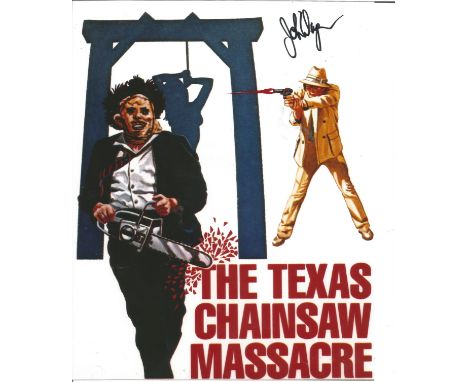 John Dugan Texas Chainsaw Massacre hand signed 10"x8" photo. This beautiful hand-signed photo depicts a poster reproduction f