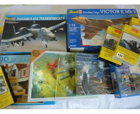 PLASTIC MODEL KITS : REVELL A-10 THUNDERBOLT, VICTOR TANKER KIT T/W SEVERAL TRANSPORT RELATED JIGSAWS AND B&R RAILWAY VIDEOS