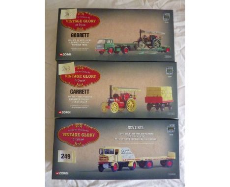 CORGI VINTAGE GLORY SERIES: 3 BOXED MODELS 8002 SENTINEL PLATFORM STEAM LORY, 80307 GARRETT ROAD TRACTOR, 22402 BEDFORD TK LO