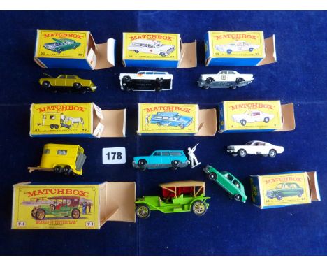 MATCHBOX LESNEY: BOXED MODELS 43 HORSE TRAILER, 55 POLICE, 54 AMBULANCE, 36 OPAL, 64 AUSTIN 1100, 8 FORD, 42 STUDEBAKER, Y9 S