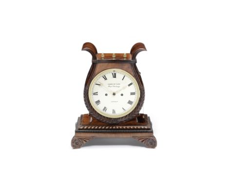 An early 19th century mahogany bracket clock with trip repeatJames McCabe, Royal Exchange LondonThe lyre shaped case surmount