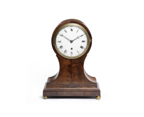 A good early 19th century mahogany balloon-shaped table clockVulliamy, London, No. 527. The waisted case with moulded plinth 