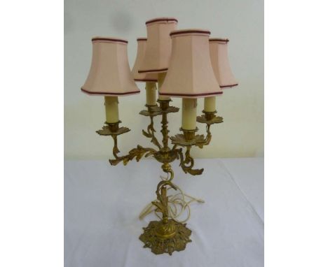 Gilt metal five branch Art Nouveau style table lamp