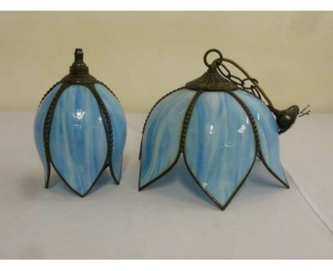 Tiffany style blue glass and metal light shades