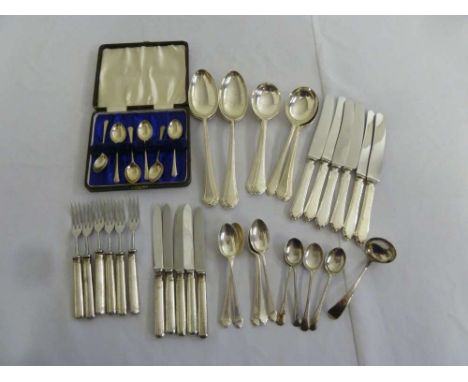 A quantity of Mappin and Webb silver flatware to include spoons and knives
