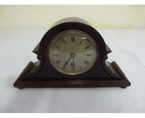 Mappin and Webb London mantle clock, single train movement, silvered dial, Roman numerals