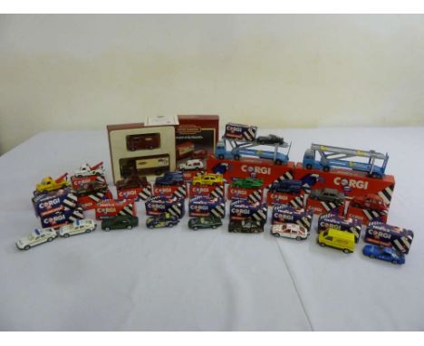 Corgi Toys cars, vans, four car transporters from 1985, all NIB plus Corgi D46/1 Transport of the 50s and 60s gift set  (24)