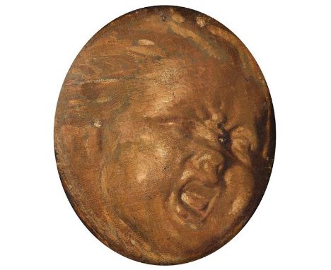 Flemish or Dutch School (17th/18th century) Sketch of an anguished cherub Oil on canvas laid onto panel 21cm by 18cm (oval)  