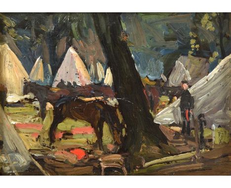 Alexander Jamieson (1873-1937) Scottish  ''The Encampment'' Signed and inscribed verso, oil on panel, 12cm by 16cm  See illus