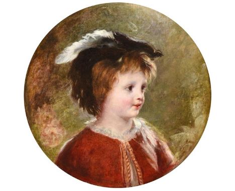 Attributed William Huggins (1820-1884)  Portrait of a young child, head and shoulders, wearing a red embroidered jacket and a