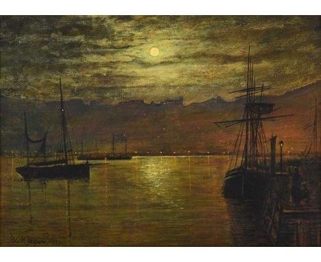 Walter Meegan (1859-1944)  Moonlit shipping scene Signed and dated 1892, oil on canvas, 24cm by 33cm   See illustration . in 