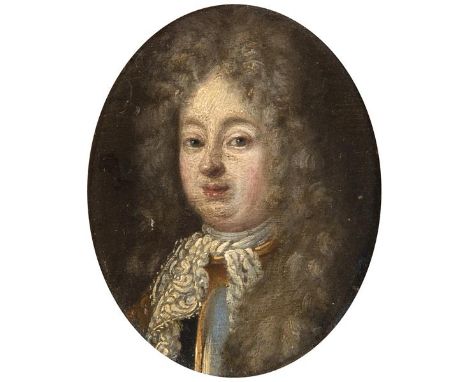 British School (18th century)  Portrait of a gentleman, head and shoulders, wearing a powdered wig and white lace cravat  Oil