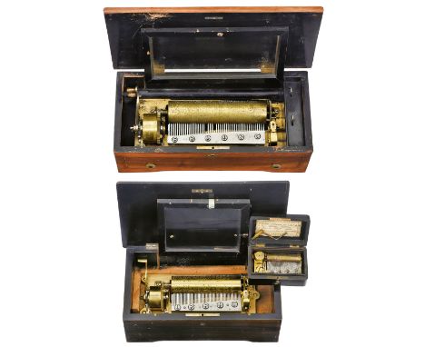 3 Walzenspieldosen, um 18901) Nr. 2311, 6 Melodien, mit 57 Tönen im Kamm (vollständig, eine Spitze repariert), in zugehörigem