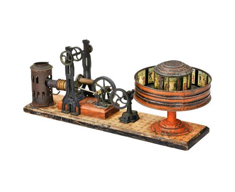 Kinematofor mit Heißluftmotor von Ernst Plank, 1898Nr. 355, Nürnberg, Original-Praxinoscope mit Heißluftmotor-Antrieb des ber