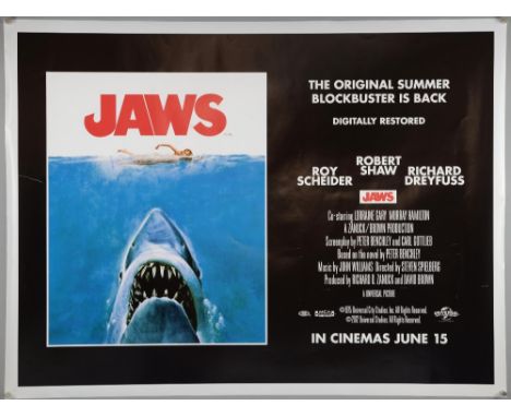 Jaws (R-2012) British Quad film poster, directed by Steven Spielberg, Universal, rolled, 30 x 40 inches