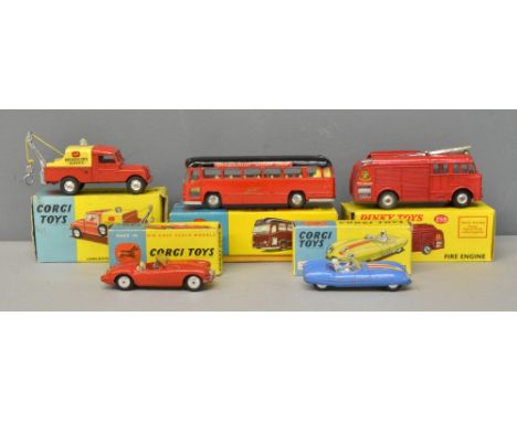 Four Corgi Toys model vehicles, comprising 417 Land-Rover Breakdown Truck, 151A Lotus Mark Eleven Le Mans Racing Car, 302 MGA