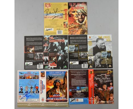 War Theme - five signed video covers including Khartoum signed by Charlton Heston. Dambusters signed by Richard Todd, Cruel S