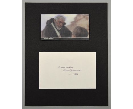 Revised Estimate - Alec Guinness, Autograph card signed by the Star Wars actor, dated 1987 along with a holographic card, 10 