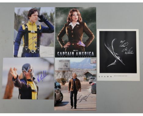 Super Heroes, 5 signed promotional 10 x 8 inch photographs including Chris Hemsworth, Michael Fassbender, James McAvoy, Hayle