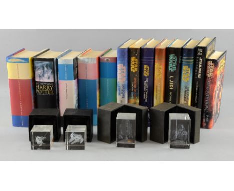 Books, Harry Potter hard back first edition books x 5, Star Wars hardback books x 8 & four official Star Wars paperweights