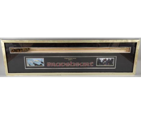 Braveheart (1995) Original production used prop flame arrow, feather version, framed in custom made display, 10.5 x 42 inches