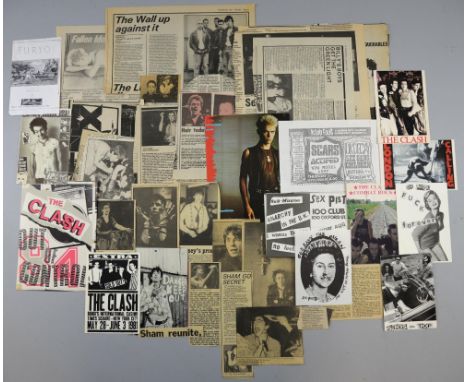 Punk material: Clash tour flyer ’84, Pistols withdrawn “F***K Forever” postcard, Pistols 100 Club flyer (possible later print