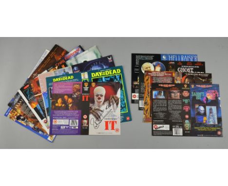 12 signed Horror video covers including Tim Curry, Richard Thomas, George Romero, Tom Savini, David Soul, Stephen Rea, Doug B