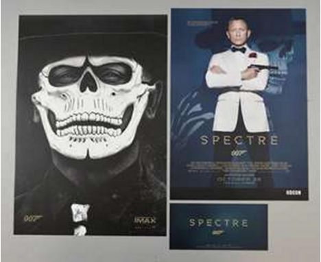 James Bond Spectre (2015) Official Limited release IMAX poster showing an embossed skull on card stock, along with a Odeon po