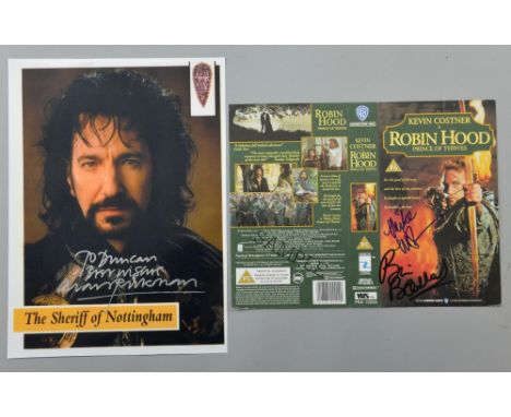 Robin Hood, Alan Rickman signed 10 x 8 inch promotional photograph & video cover signed by Brian Blessed & Mike McShane (2).P