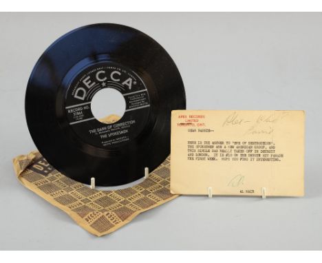 The Spokesmen, Dawn of Correction, 45 rpm single on Decca 31844, with a signed telegram from Al Mair at Apex Records saying h