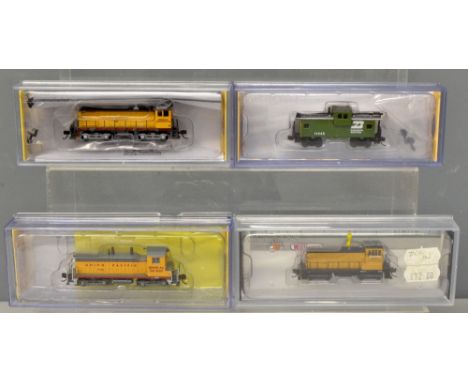 Bachmann N Gauge No 82054, S4 Diesel loco, No 63155  GE 70 Diesel Loco,  No61651 NW -2 Switcher and 36 Wide Vision Cabooses, 