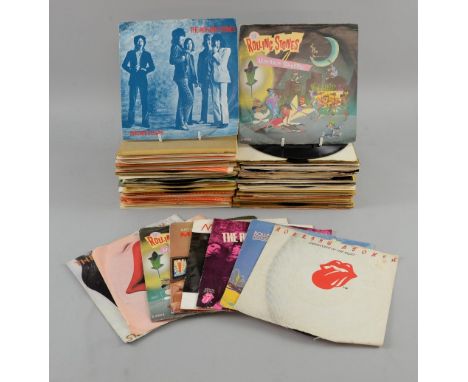 The Rolling Stones, 85+ 45 rpm records, many on Decca including Harlem Shuffle, Start Me Up, Honky Tonk Women, I Can't Get No