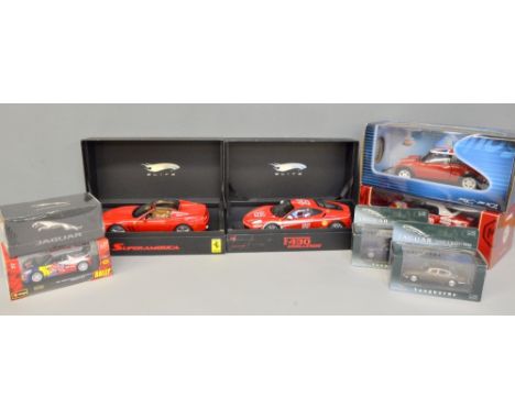 Corgi MG racing cars, scale 1:18, a Solido Mini Cooper, a Ferrari and other cars